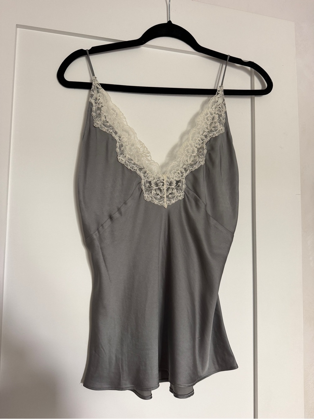 Zara Gray Camisole with Ivory Lace Trim